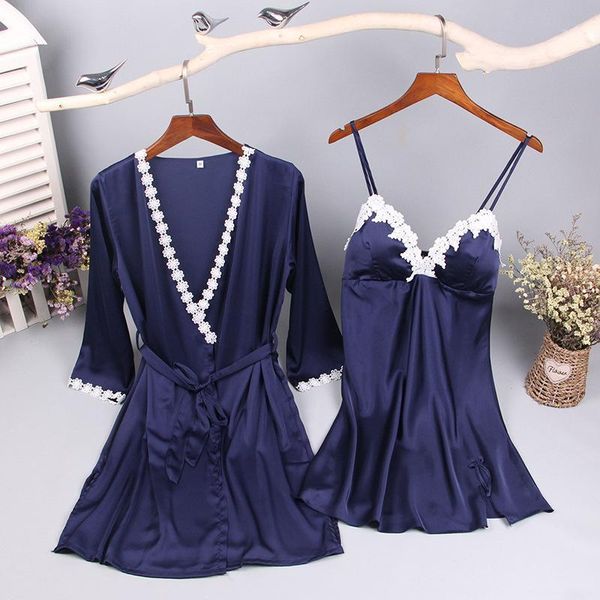 Feminino sleepwear sexy cetim nightwear stars home vestuário primavera outono mulheres rendas rouba roupão íntimo lingerie feminino nightgown