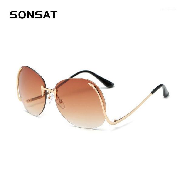 

sunglasses colorful ocean plate frameless curved leg fashion metal ladies trend, White;black