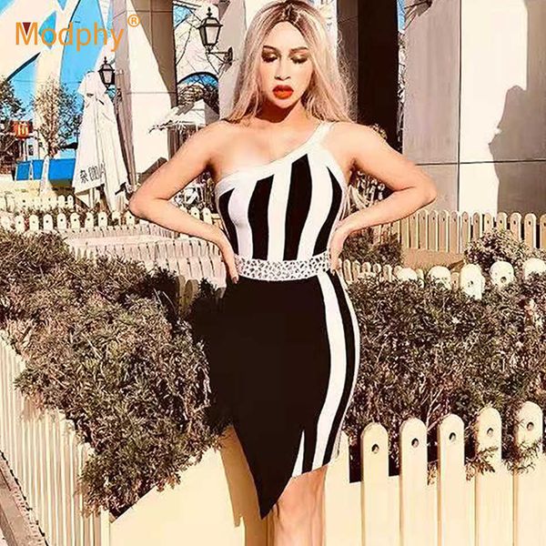

summer irregular bandage dress one beaded bodycon club celebrity evening party dresses 210527, Black;gray