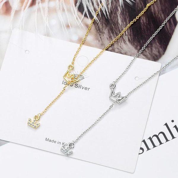 

pendant necklaces necklace female clavicle chain simple crown diamond niche design fashion jewelry ladies, Silver