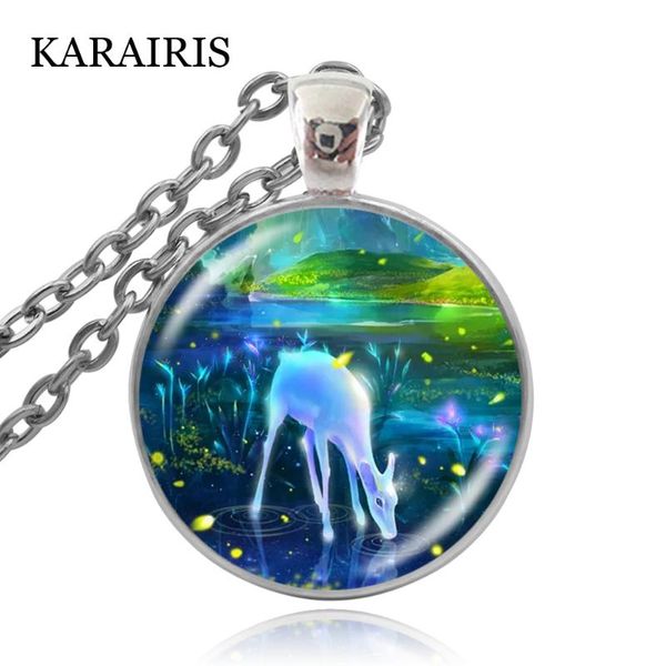 

pendant necklaces karairis trendy art watercolor elk deer necklace round glass jewelry christmas handmade crafts children, Silver