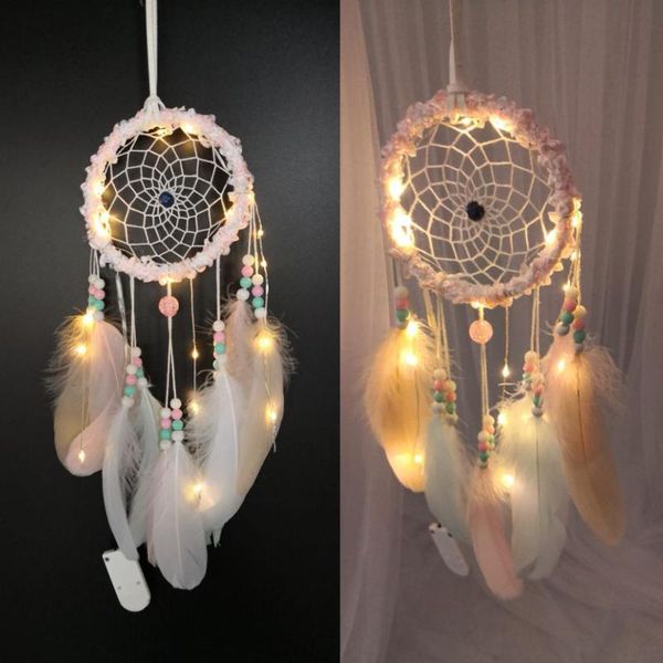 

handmade dreamcatcher feathers night light car wall hanging room home decor pendant feather flower wind chimes decorative objects & figurine