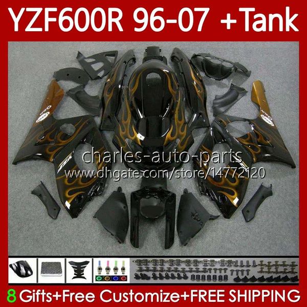 Fairings + Tanque para Yamaha Gold Chamas YZF600R Thundercat YZF 600R 600 R 96 97 98 99 00 01 02 07 corpo 86NO.105 YZF-600R 1996 2003 2004 2005 2006 2007 YZF600-R 96-07