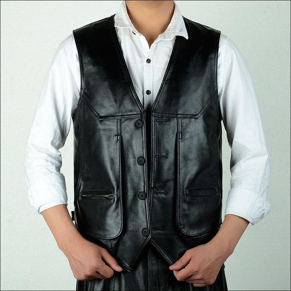

men's vests 2021 cowhide genuine leather vest motorcycle mens slim fit real brown cow waistcoat bikers size -8xl jacket, Black;white