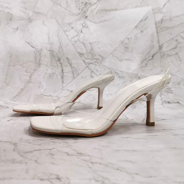 

2021 summer woman sandals white back heel party female sandal stiletto heels with open toe transparent fashion ladies shoes 2if2, Black