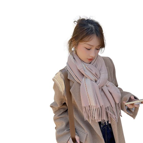 

2021 imitation cashmere scarf new warm for women in autumn and winter with generous lines small lattice fresh shawl outside, Blue;gray