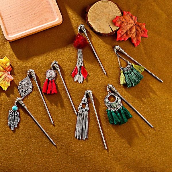 

hair clips & barrettes chinese antique sticks carved flower pendant tassel vintage ethnic jewellery women's accessories aesthetic hanfu, Golden;silver