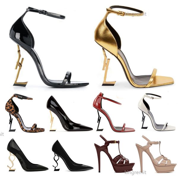 Tasarımcı Sandaletler OPYUM Stiletto Topuklar sandalet Kadın Burnu açık yüksek topuklu Metal harfler Elbise ayakkabıları Deri Topuk ayakkabı Klasik Moda Kutulu TOP Kalite