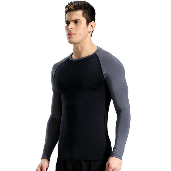 

men's tracksuits tight pro clothing high elastic quick-drying running fitness training basketball long-sleeved sportswear, Gray