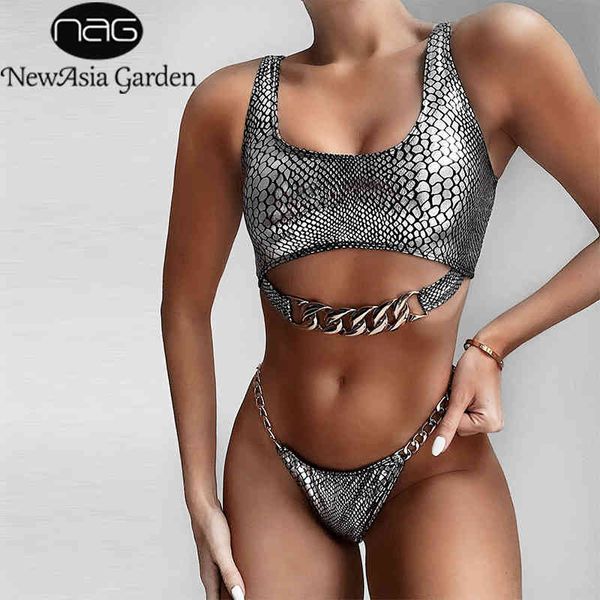 

newasia push up snake bikini neon swimwear women chain swimsuit two piece bathing suit biquini summer hollow bodysuit beach 210413, White;black