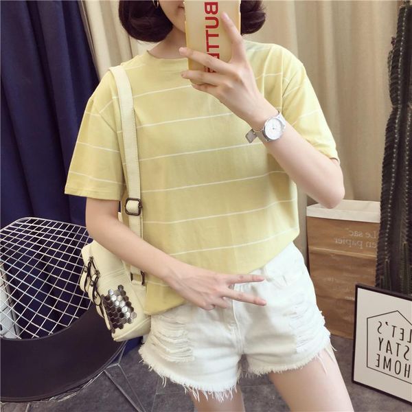 

women's t-shirt 2021 summer striped female half sleeve bottoming shirt short casual fashion hip hop, White