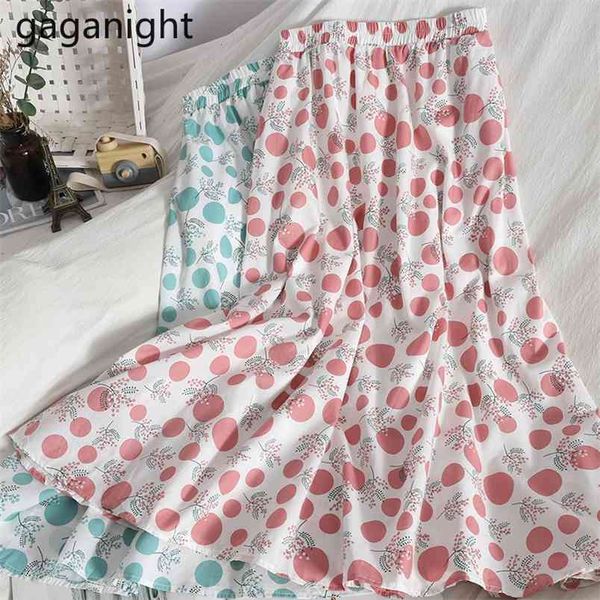 

women floral print skirts vintage elastic high waist midi summer casual korean a line saia faldas 210601, Black