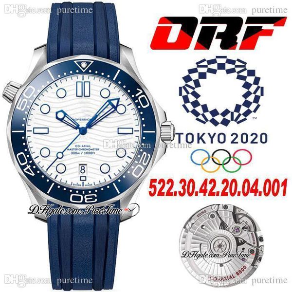 ORF 300M Tokyo 2021 Limited Edition A8800 Автоматические мужские часы Синяя керамика Бешель Белая Волна Текстурированная Резина Резина 522.30.422.20.04.001 PureTime B2