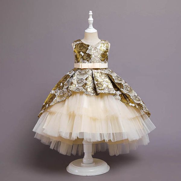 

girls dresses kids clothes summer children clothing wedding evening princess pettiskirt lace flower birthday party formal dress b7743, Red;yellow