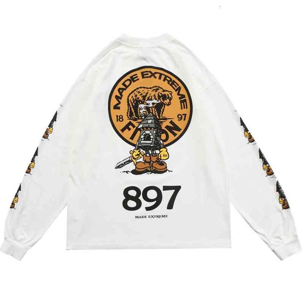

men's hoodies & sweatshirts hip hop streetwear oversized t shirt cartoon bear printed long sleeve graphic tshirts fashion harajuku autu, Black