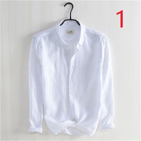 Piccola camicia bianca di lino casual da uomo fresco per giovani di grandi dimensioni Cotone a maniche lunghe con fondo sottile 210420
