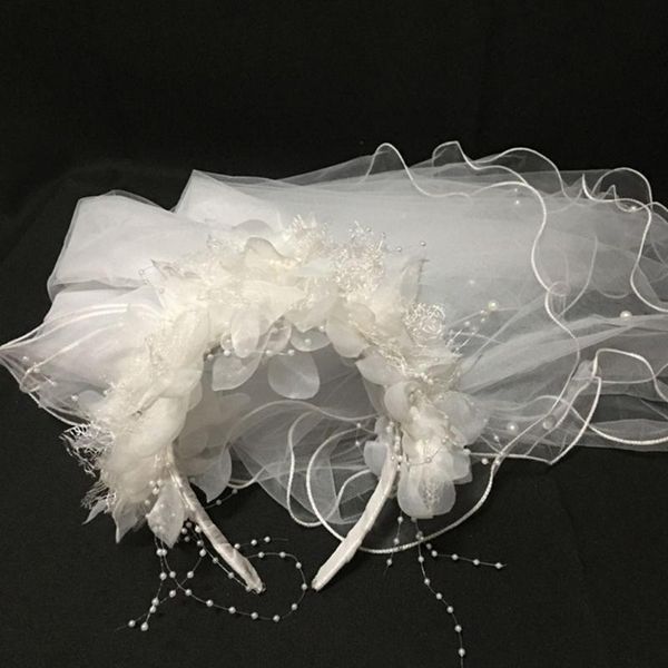 

bridal veils bride multi layer wedding veil headband white flower pearl beading hair hoop, Black