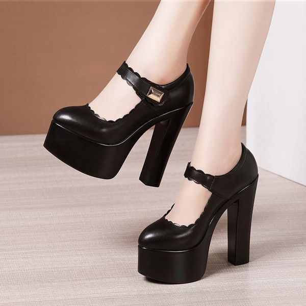 

dress shoes 15cm extremem block high heels for model party spring fall 2021 pointed head chunky platform women formal, Black