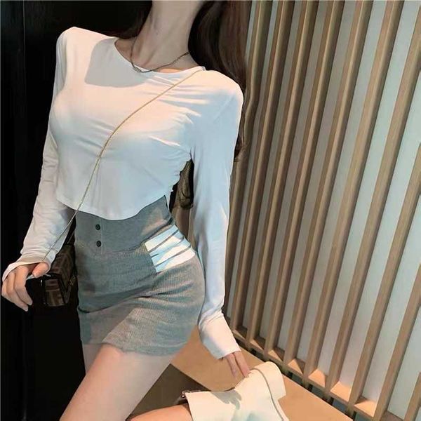 

high waist short skirt female korean style slim fit hip knitted all-match one-step mini 210604, Black