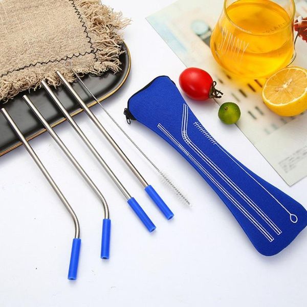 

drinking straws 304 stainless steel reusable with anti-scratch silicone head package milk straw drinkware bar party accessory t