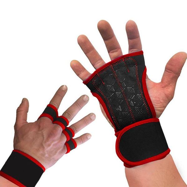 

wrist support women half finger gloves sports fitness weight lifting dumbbell handwear men breathable anti-slip, Black;red