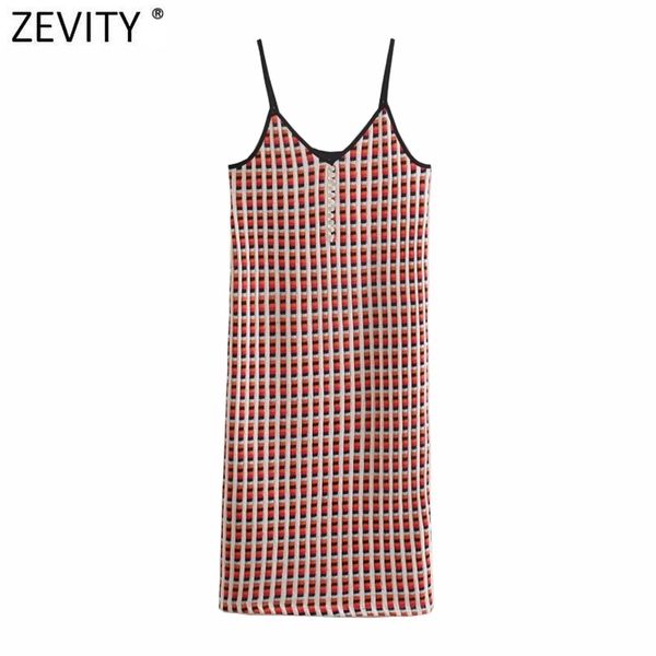 

women vintage v neck breasted houndstooth plaid knit slim sling dress female chic summer brand party midi vestido ds8120 210420, Black;gray