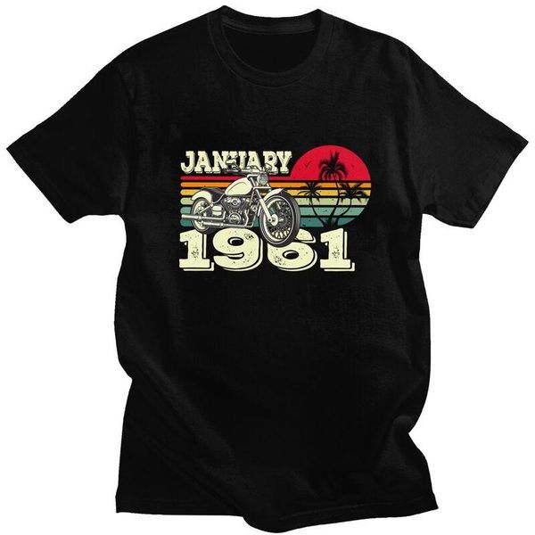 

men's t-shirts motorcycle january 1961 birthday t shirt for men cotton tshirt fit tee short sleeved vintage 60th gift sunset t-shirt, White;black