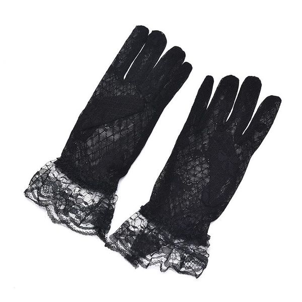 

five fingers gloves 1 pair party driving women lady lace mittens accessories girl' flower side sunproof ritual glove, Blue;gray