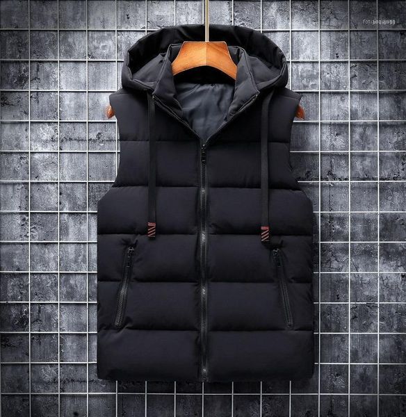 

autumn winter 2021 vest men casual waistcoat sleeveless jackets woih hooded warm mens vests bodywarmer down for men1, Black;white