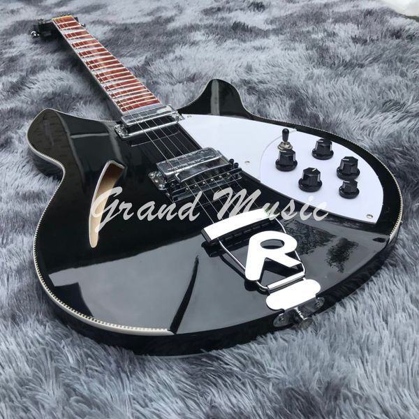 Kundenspezifische Ricken 360-E-Gitarre mit Semi-F-Loch-Hohlkörper in schwarzer Farbe. Alle Farben sind OEM-verfügbar
