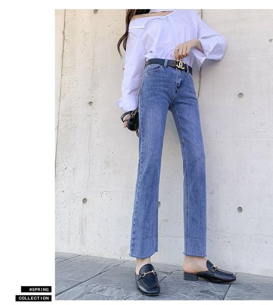 

women's pants & capris p ammy 2021 straight jeans micro-pull women high waist ankle-length women'sfashion smil, Black;white