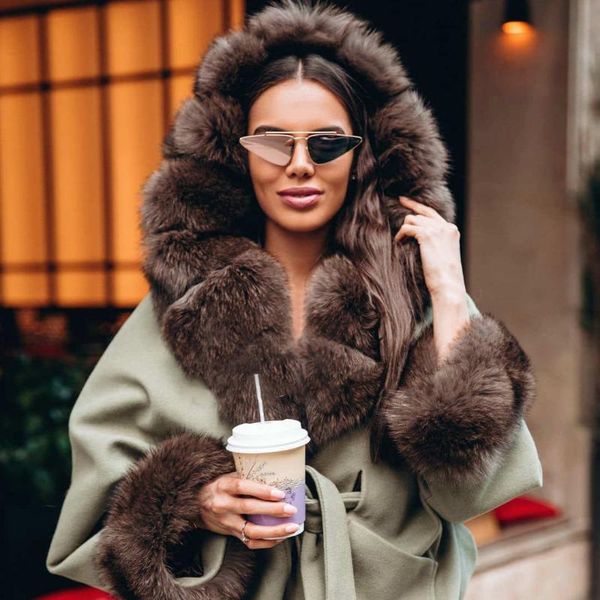 

women's fur & faux fursarcar 2021 real pink coat natural jacket fashion female slim thick warm winter luxury overcoat, Black