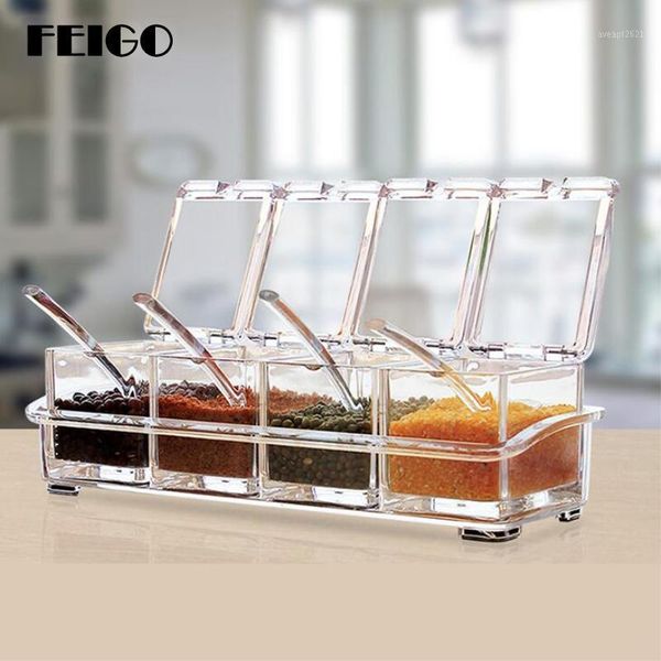 

storage bottles & jars feigo creative transparent 4 grid kithcne seasoning kitchen cylindra spice rack condiment pepper shakers box f52
