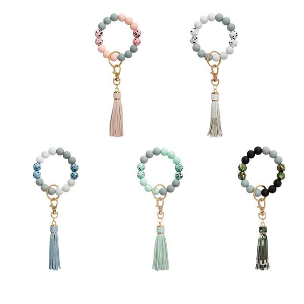 

keychains wrist keychain silicone bracelet car keychain, women's beaded wristband, Silver
