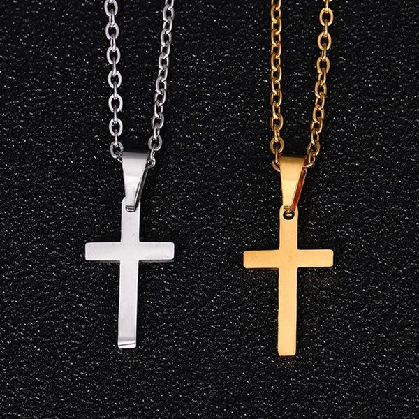 

pendant necklaces simple small cross christian nceklace gold color stainless steel chains for women religious jewelry gift wholesale, Silver