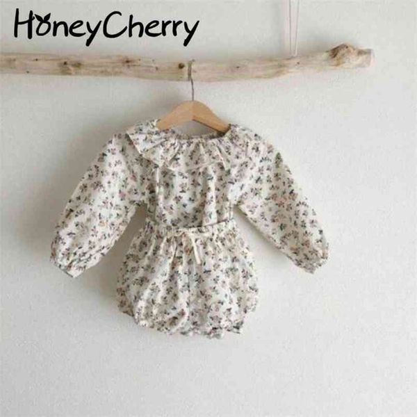 

spring flounced female baby cotton long-sleeved shirt + shorts set girl clothes 210702, White