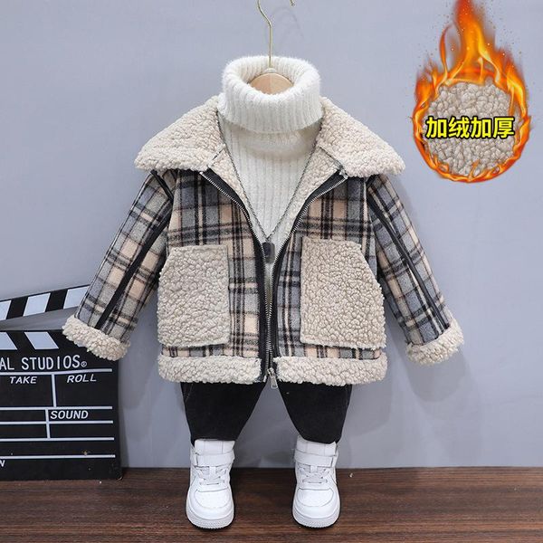 

jackets boys baby's kids fleece coats outwear 2021 lapel thicken warm plus velvet winter autumn overcoat children's clothing, Blue;gray