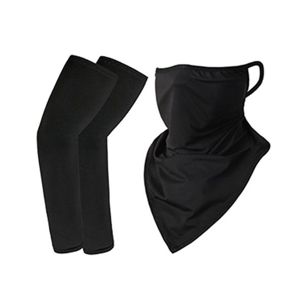 

sunscreen ice silk sleeves bib printed outdoor arm guard combo set riding equipment elbow & knee pads, Black;gray