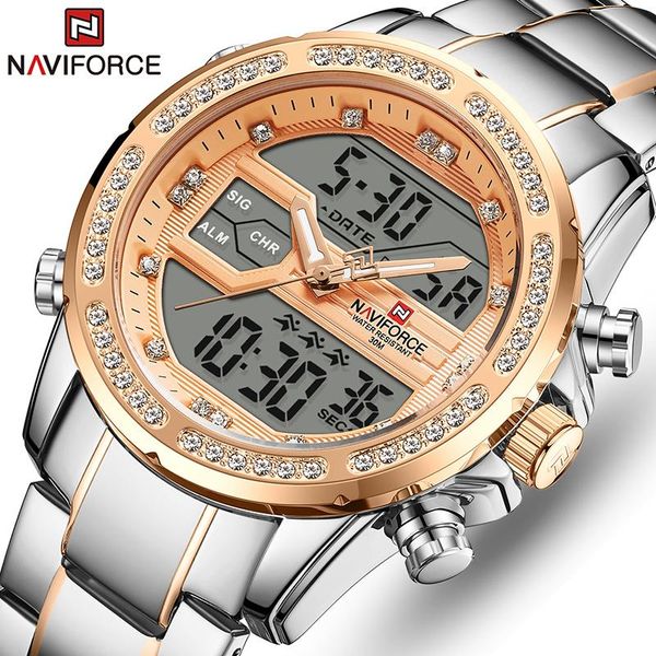 

wristwatches naviforce men watch military sports mens watches stainless steel waterproof quartz clock male relogio masculin, Slivery;brown