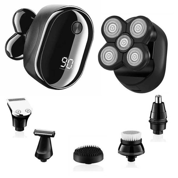 6in1 Kit de Grooming Barbeador Elétrico Trimmer Recarregável Elétrica Razor Homens Wet Seco Calvo Barbear Máquina Facial Beard Beard P0817