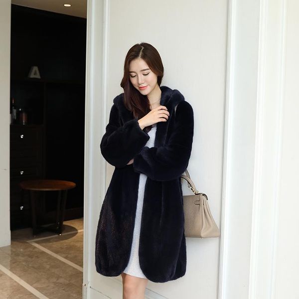

women's fur & faux the velvet mink coat for women long old big yards, Black