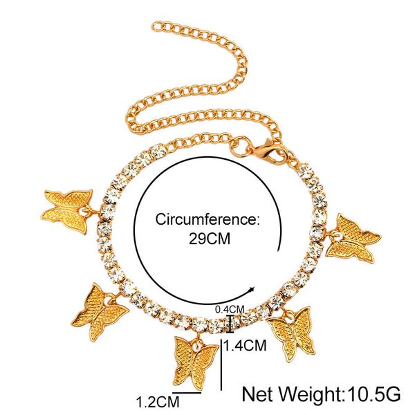 

gold silver color tennis anklet bracelet for women bling crystal butterfly pendant anklet summer fashion foot jewelry, Red;blue