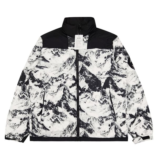 

women's and men's designer down coat snow mountain printed winter hooded jacket windproof warm outwear zip up cloth m's le ec, Black