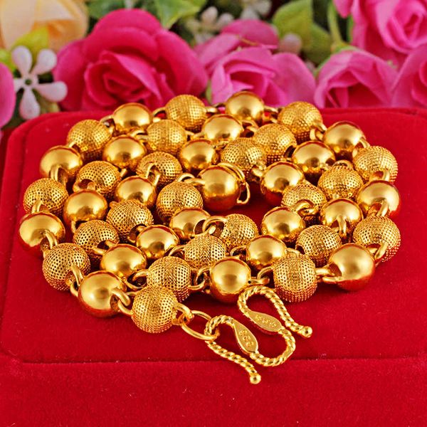 

9mm heavy men's frosted transfer light beads chains 24k gold plated beaded necklaces njgn083a fashion wedding gift men yellow gold plat, Silver