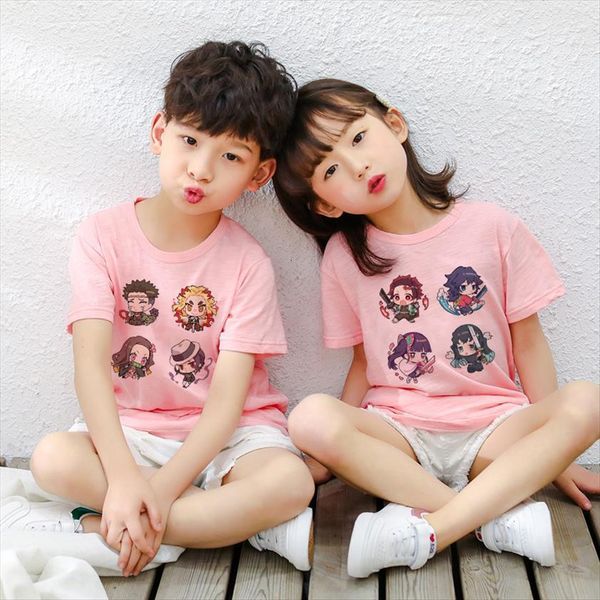 

summer kids clothes demon slayers blade boys t shirts killer shirt for girls fashion cartoon baby tee pink round neck, Blue