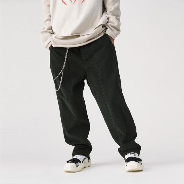 

spring men's trousers solid corduroy pants streetwear hiphop harajuku women/men's clothes loose wide leg, Black