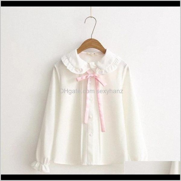 

& shirts womens clothing apparel drop delivery 2021 women blouses girls autumn long sleeve peter pan collar pink bowknot white blouse shirt