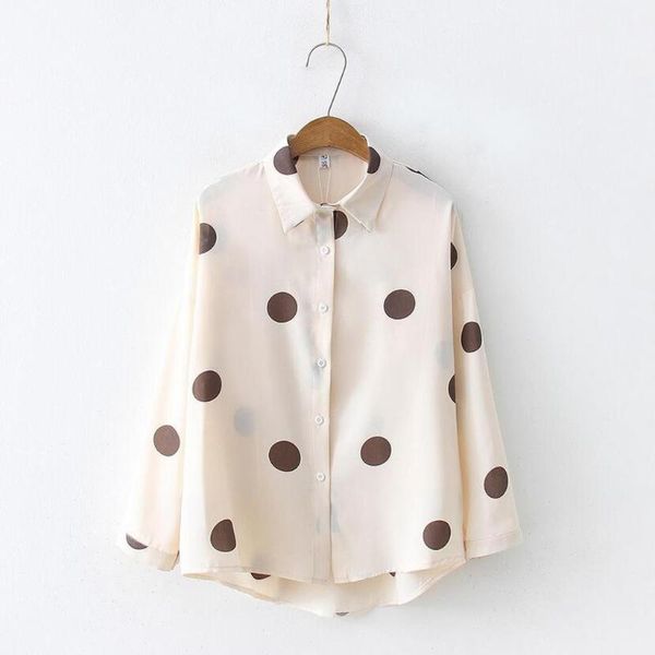 

women's blouses & shirts 2021 ly fashion women long sleeve dot print korean shirt casual loose blouse blusa feminina, White