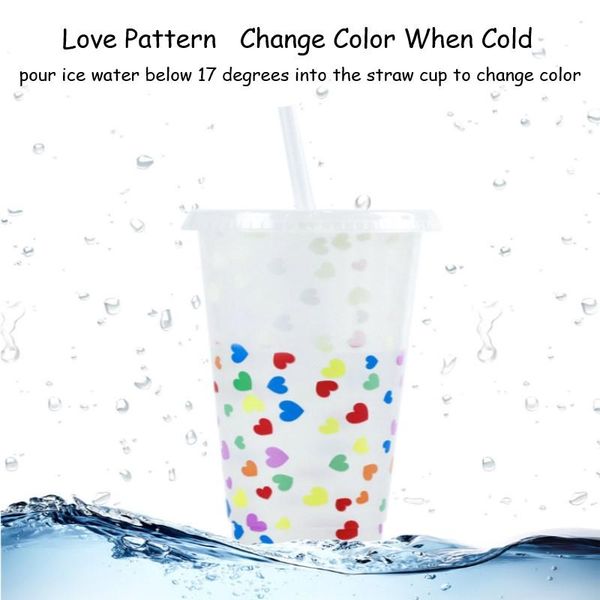 

mugs love straw color changing cup pp beverage plastic cold water single layer