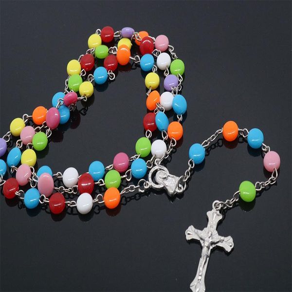 

pendant necklaces fashion handmade colored glass beads rosary catholic quality cross necklace religious, Silver